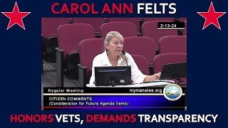 Carol Ann Felts Honors Vets & Demands Transparency in Their Name