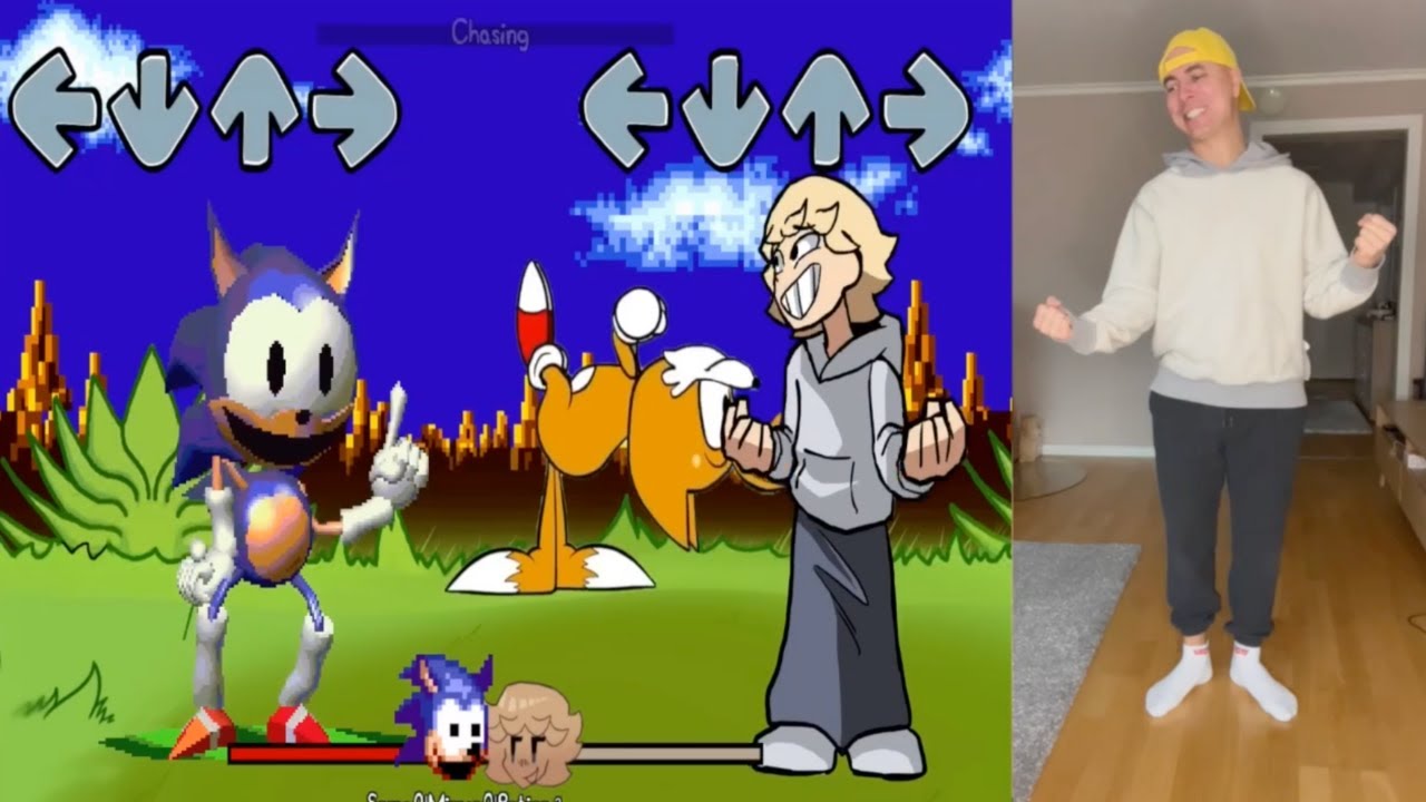 Мем FNF 67 KID против Sonic.exe в реальной жизни, но все поют «Chasing»