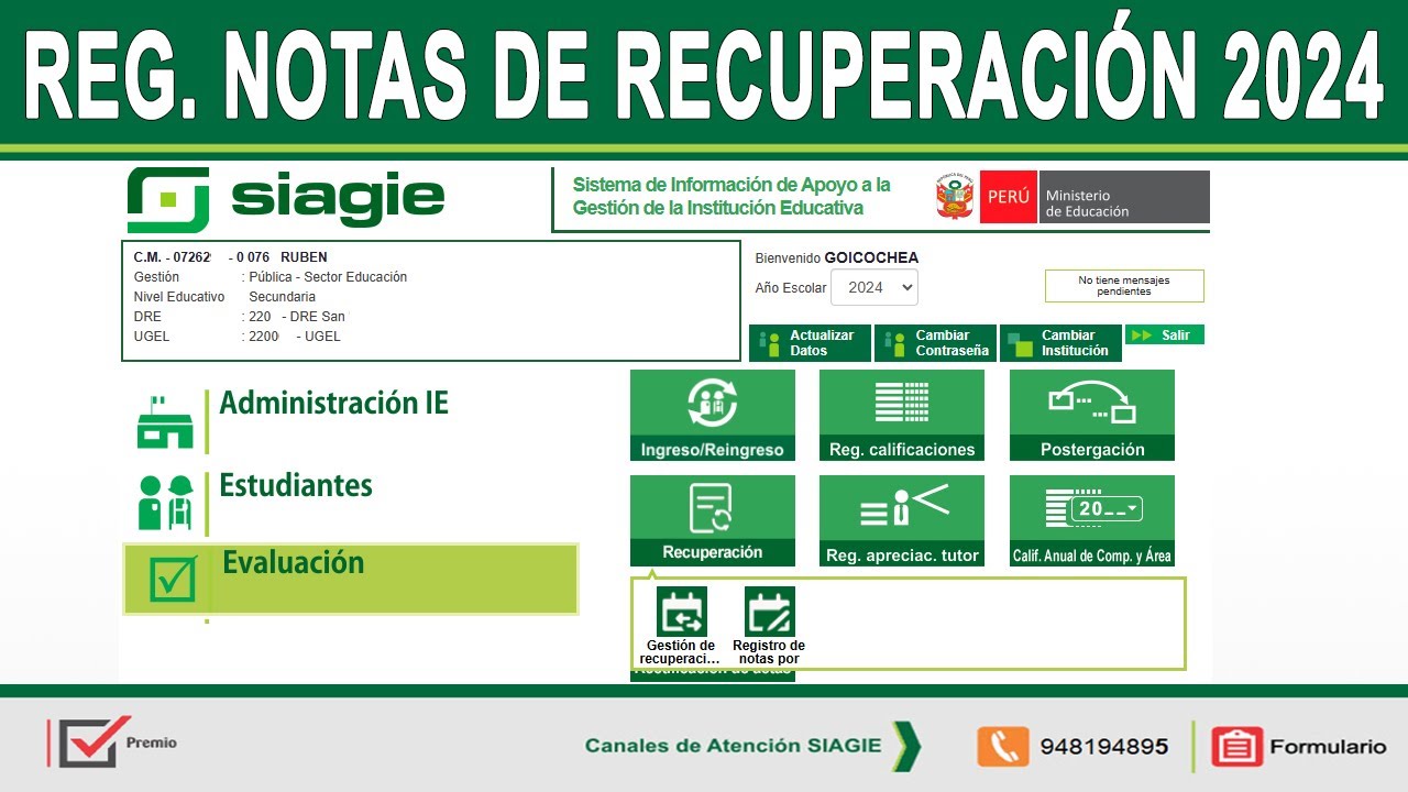 Siagie |  Registrar Notas y Generar Actas de Recuperación 2024.