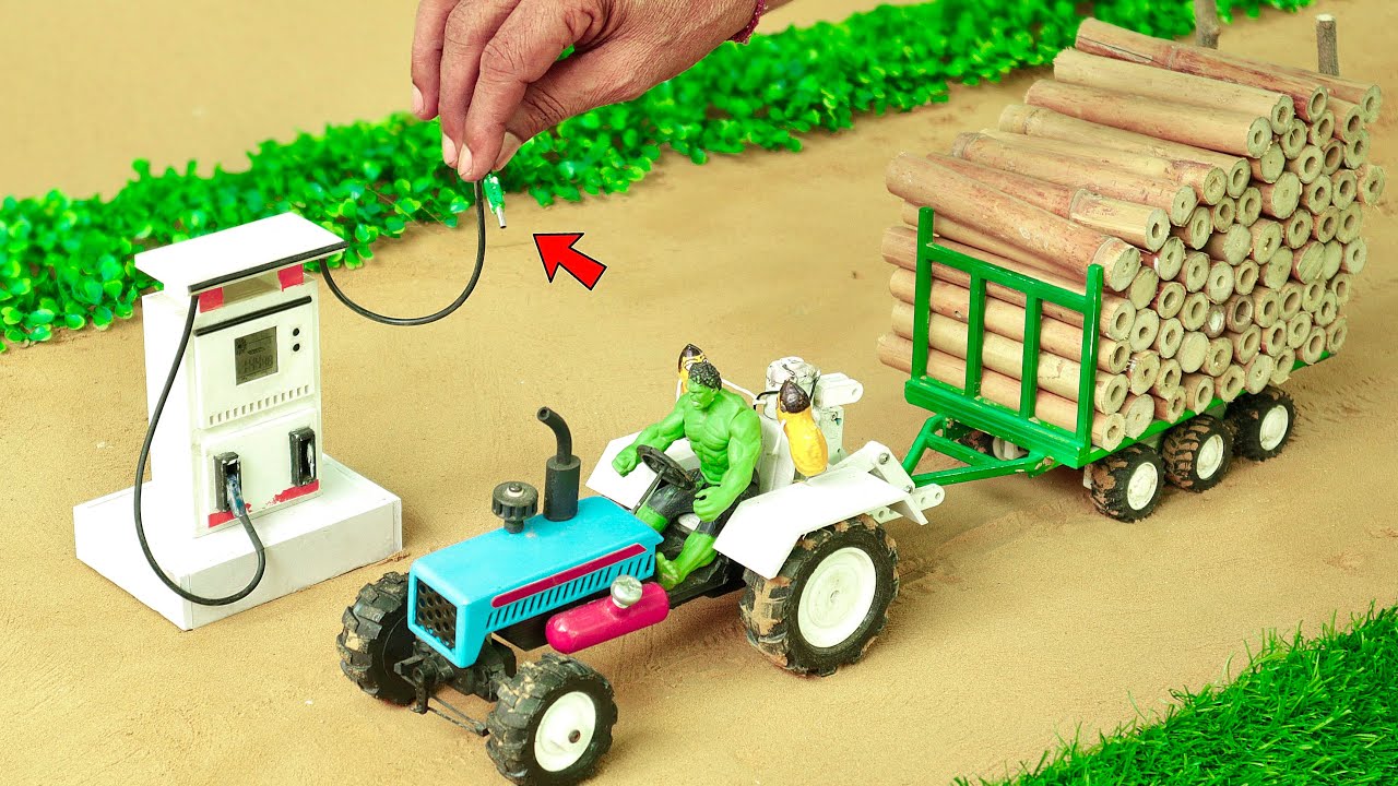 Diy mini tractor fully bamboo loaded trolley science project ‪@sanocreator‬