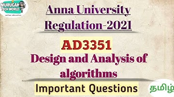 AD3351 Design and analysis of algorithms important questions in tamil||Anna university reg-2021.