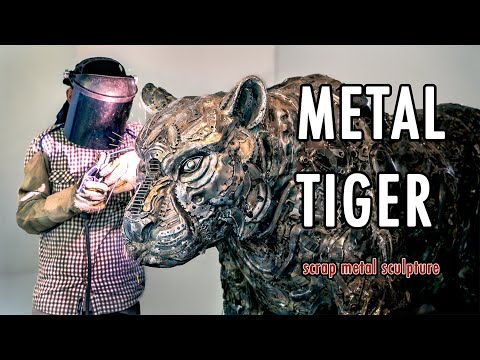 Making Tiger scrap metal sculpture  from