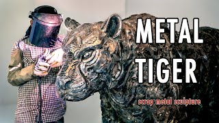 Making Tiger scrap metal sculpture from begin