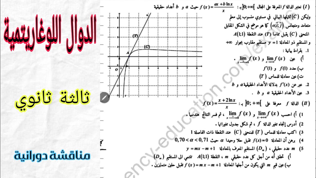 تمرين رقم 1 | الدوال اللوغاريتمية| ثالثة ثانوي