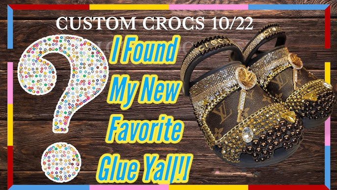 LV INSPIRED FABRIC ON GLITTER CROCS DIY VIDEO- TRYING OUT KRYSTAL GLAZE  GLUE 