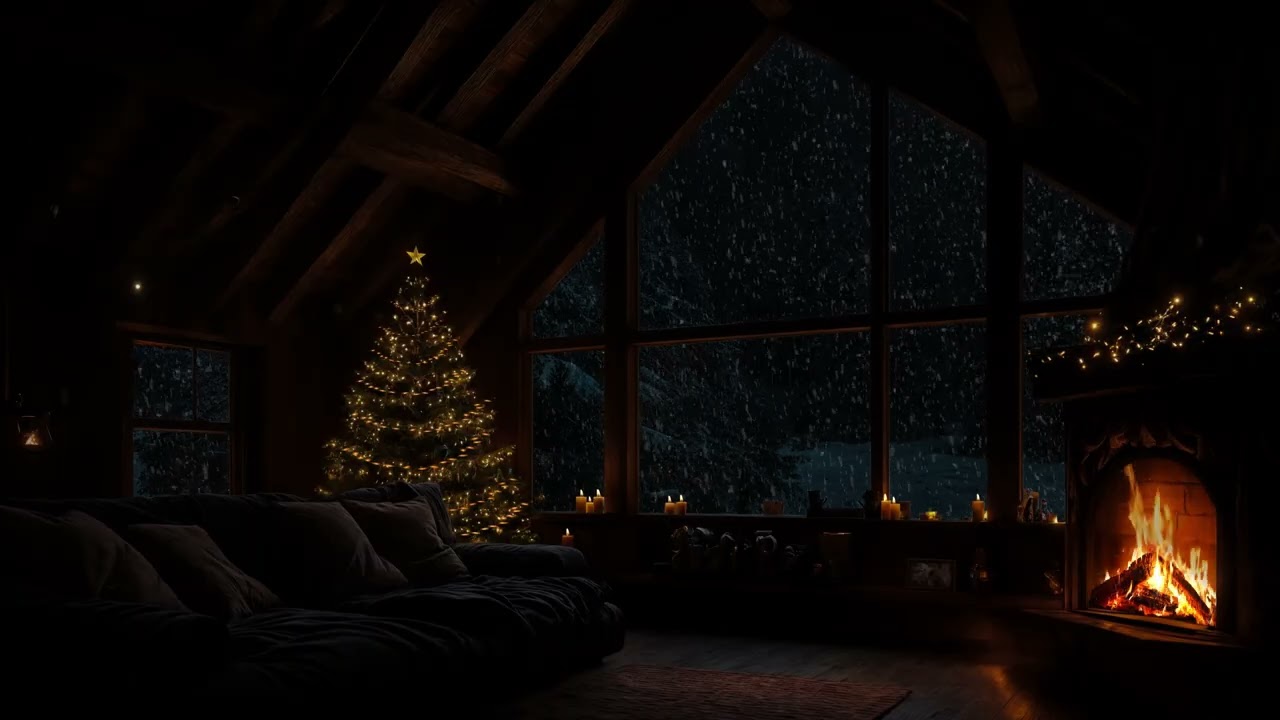 Cozy Christmas Attic🎄 Blizzard Night ❄️ Crackling Fireplace & Warm Holiday Vibes for Relaxation 🔥