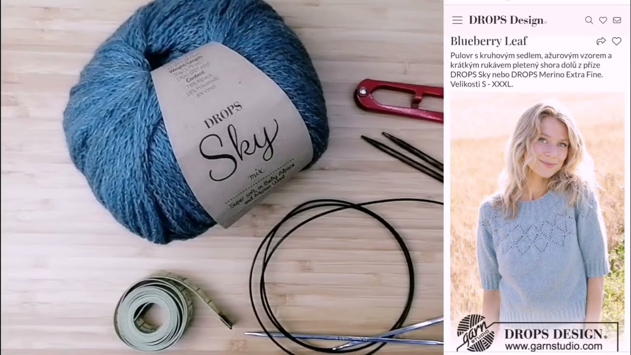 Návod pro sestru🥰 1.díl od Garnstudio.com - Drops design - svetr / tričko Bluberry Leaf z příze Sky