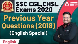 Previous Year Questions 2018 | English for SSC CGL CHSL Exams 2021