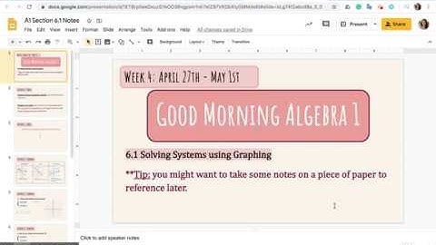 Week 4: A1 6.1 Solving Systems by Graphing