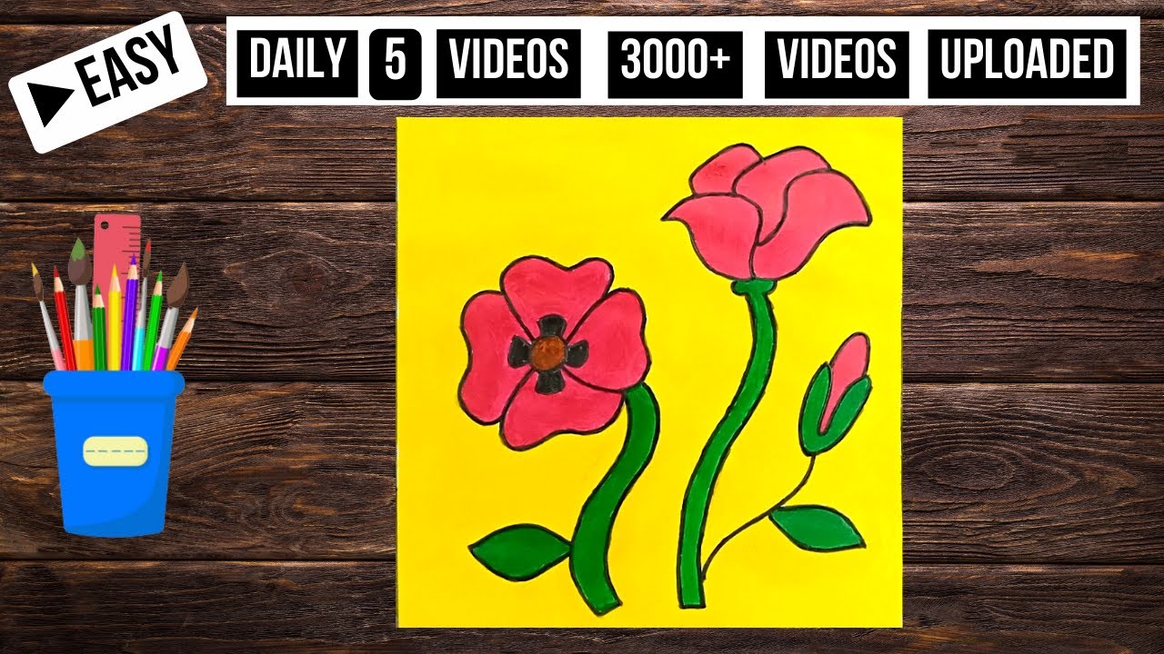 How to draw Flower Flower drawing for kids flower painting schoolx360 Flower painting YouTube