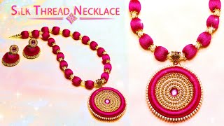 How To Make Beautiful Silk Thread Necklace And Earrings | DIY | Jewelry Making