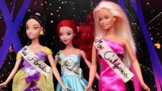 Barbie MISS AMERICA DisneyCarToys Show with Disney FROZEN Elsa, Spiderman, Jasmine, Ariel