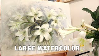 Painting Huge Watercolor Lilies + Unboxing My New Easel!