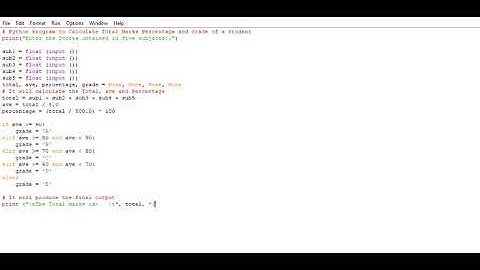 Python Program to Calculate Total Marks Percentage and Grade of a Student
