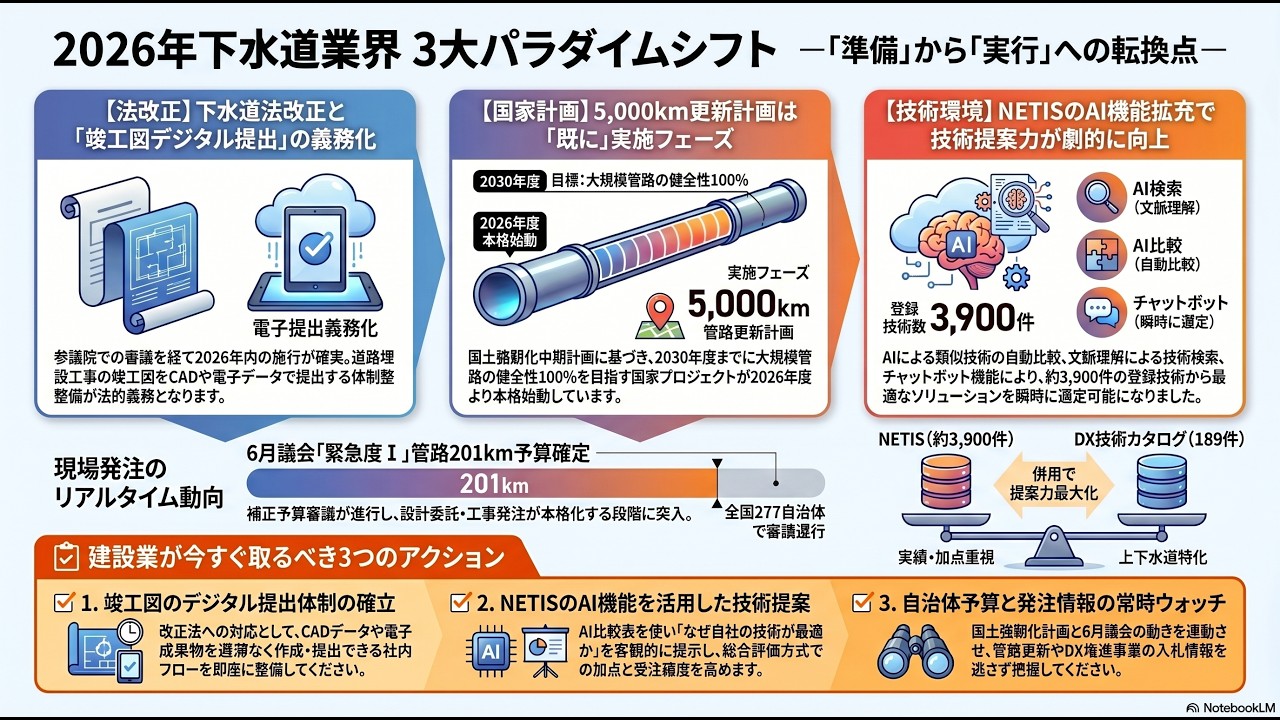 2026年6月最新】下水道法改正の最終段階とNETIS AIの衝撃！5,000km国家