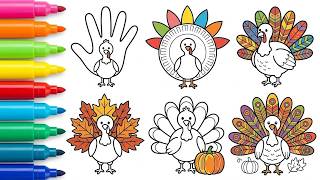 How to Draw Easy Thanksgiving Turkeys | Fun Coloring Tutorial for Kids