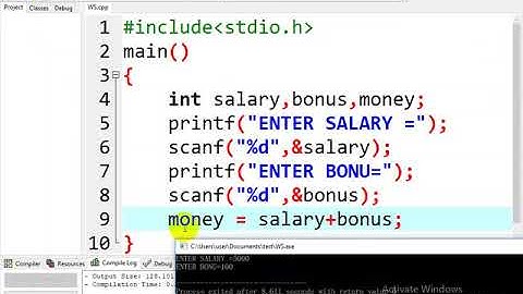 c ws40 เขียนโปรแกรมคำนวณเงินเดือน ตัวอย่างที่ 1 กระบวนการ Input Process Output