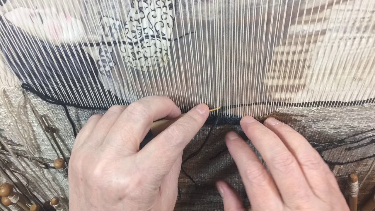 Tapestry Weaving Figurative Landscape with Asemic Writing 