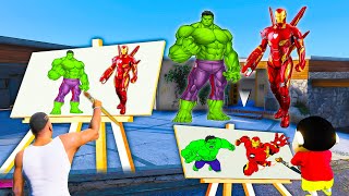 GTA 5 : Franklin & Shinchan Draw IronMan & Hulk Come Life To Fight With Thonas Avenger GTA 5 !