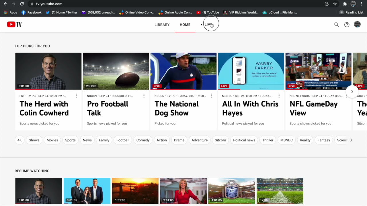 youtube tv nfl out of market games