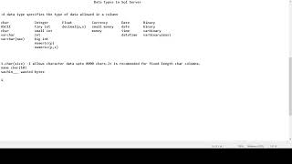 Data Types In Sql Server