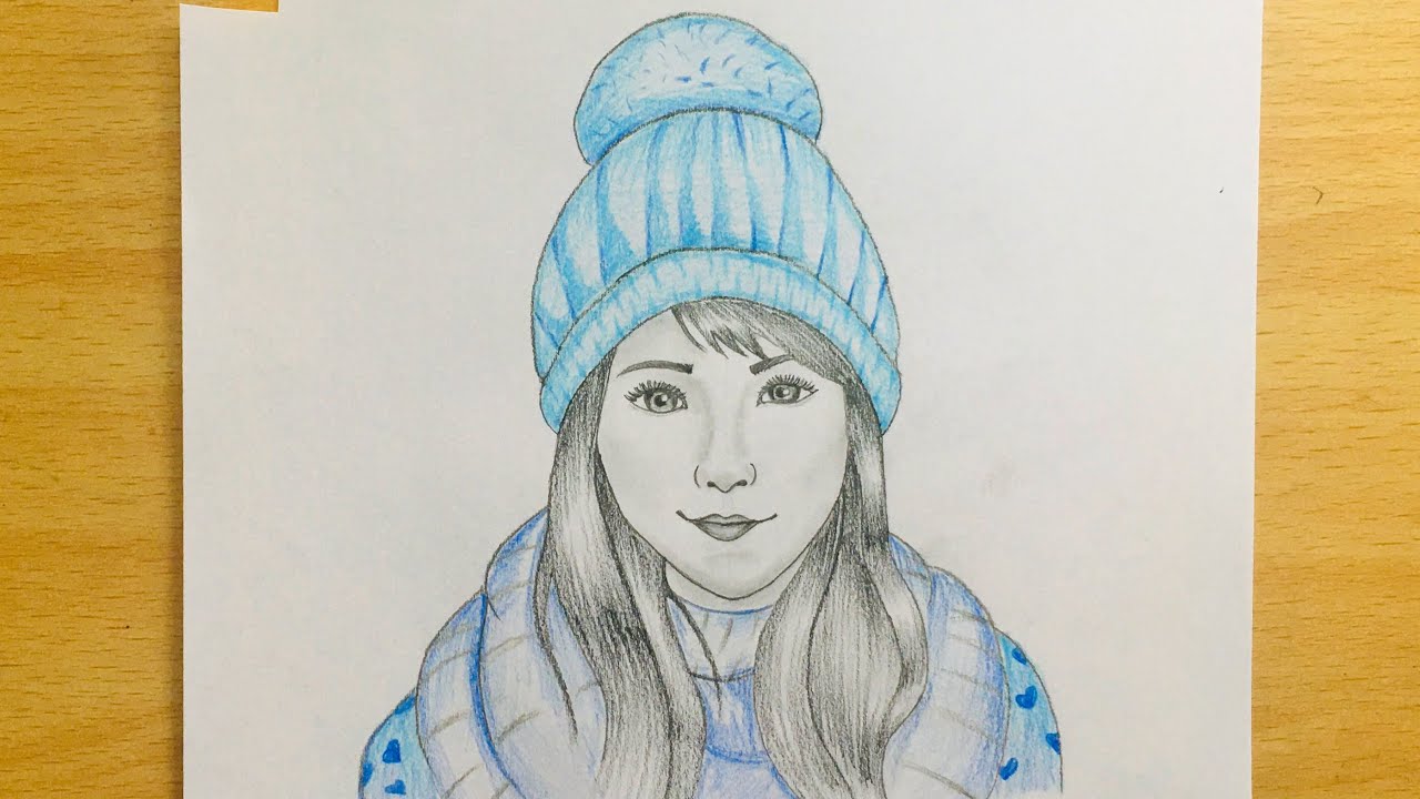 How to Draw a Girl Wearing WINTER Cap for Beginners Pencil sketch