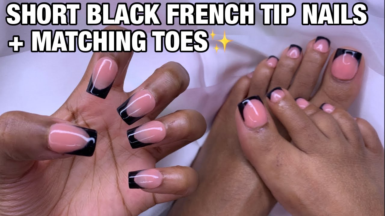 Matching Black French Tip Nails & Acrylic Toe Dupes | Short Classy Nails |  DIY Press Ons | BTARTBOX - YouTube