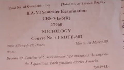 6th semester sociology question papers Jammu University.