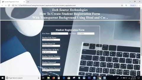 Student Registration Form With Transparent Background In Html Css | Transparent Registration Form