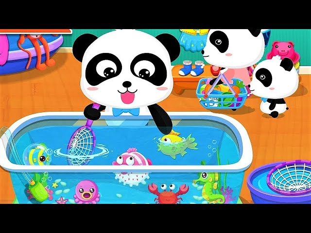 Baby Panda Plays with Fishes |  Go Shopping in Supermarket | Animation & Kids Songs | BabyBus class=