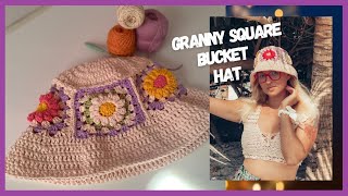 3D Flower Granny Square Bucket Hat | 3D Daisy Granny Square Crochet DIY