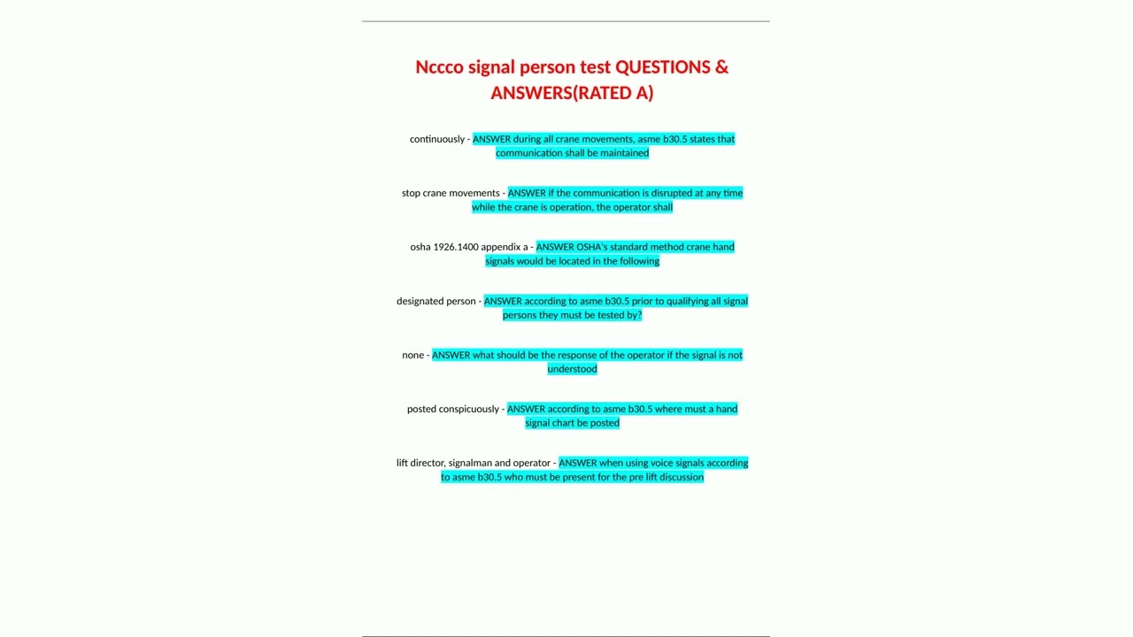 Nccco signal person test QUESTIONS  ANSWERSRATED A973