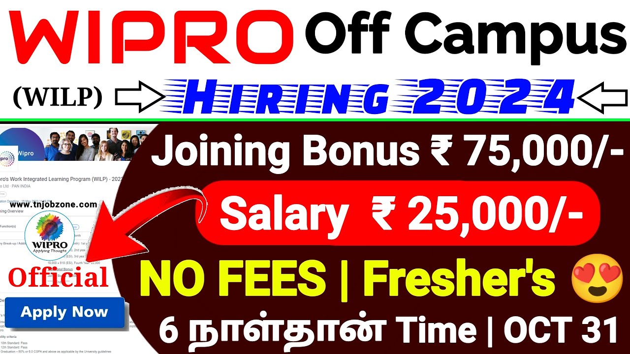 ₹75,000 JOINING BONUS! WIPRO WILP RECRUITMENT 2024 | PERMANENT JOBS IN ...