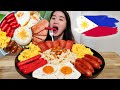 Eating The IDEAL Filipino Breakfast! Garlic Rice, Sweet Sausages, SPAM & Fried Eggs - Recipe Mukbang