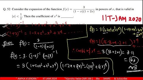 IITJAM (2020) |Function of One variable  | Power series | Mathematics |Q &Soln | Vijendra (AIR 166 )
