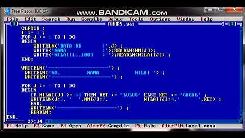 Program Menampilkan Keterangan Lulus Atau Gagal Dengan Menerapkan Array | Pascal