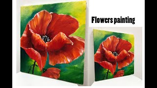 How to draw easy flowers painting /Poppy\Demonstration /Acrylic Technique on canvas by Julia Kotenko