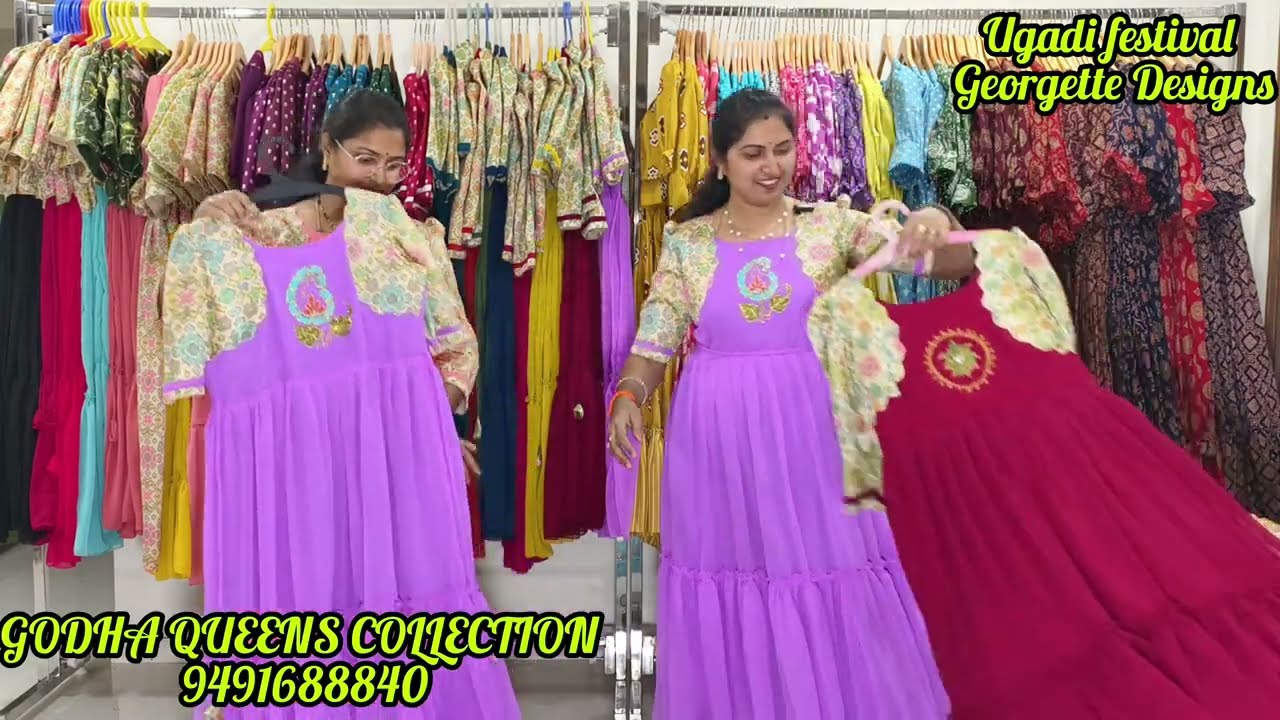 #handpainted  frocks #georgette designer scalup frocks #godha queens Collection #9491688840 #online 