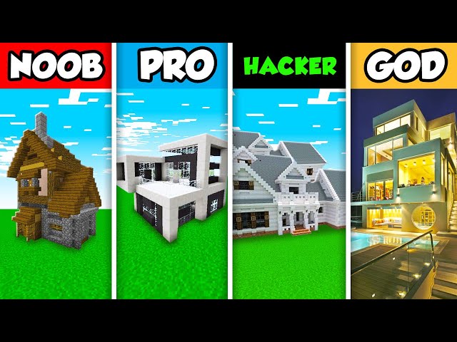 Minecraft NOOB vs. PRO vs. HACKER vs GOD : LUXURY FAMILY HOUSE BUILD CHALLENGE in Minecraft! class=