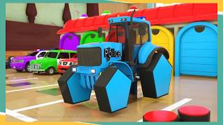 Learn Shapes with Police Truck Rectangle Tyres Assemby   Cartoon