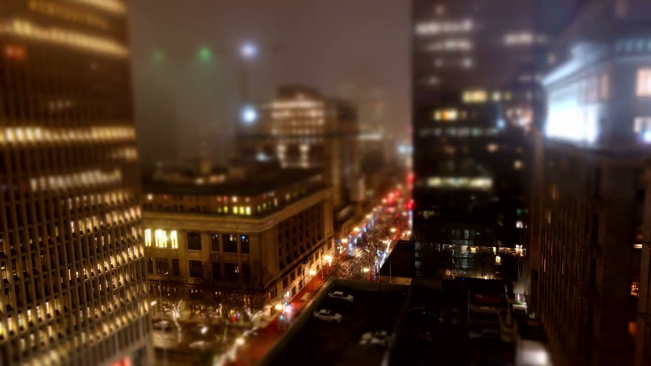 Downtown Street View Evening Time Lapse Duniway Hotel Portland Oregon