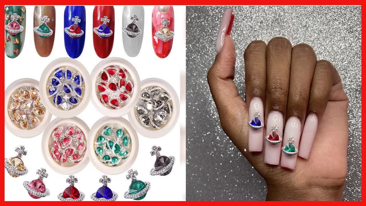 18 Stück 3D Nagel Charms – Saturn-Form, Bunte Strasssteine, Für DIY Nail Art