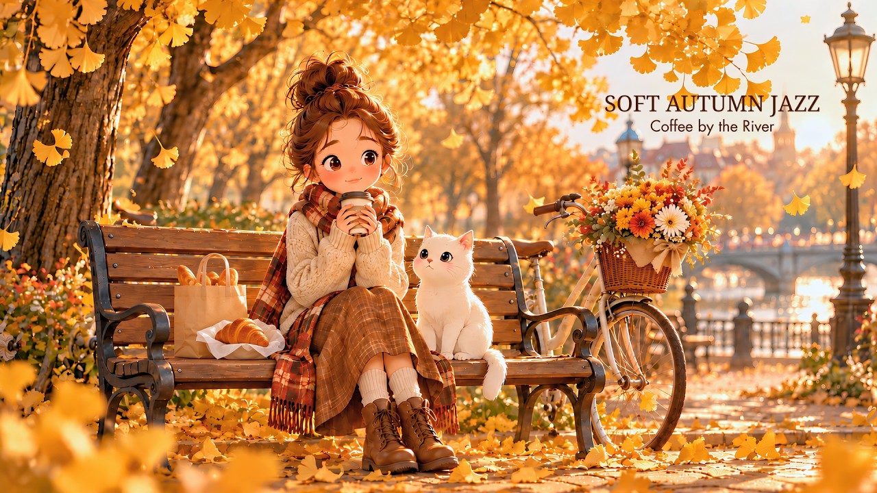 Soft Jazz ☕ Cozy Autumn Morning Playlist 🐾 | Coffee & Croissants | A Park Bench Under Golden Leaves