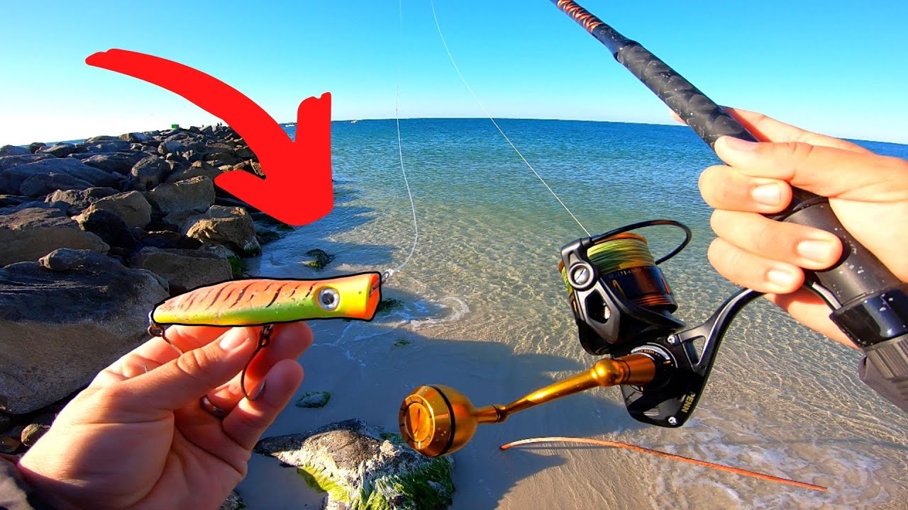 Topwater POPPER at The JETTY!! **BIG Blowups**