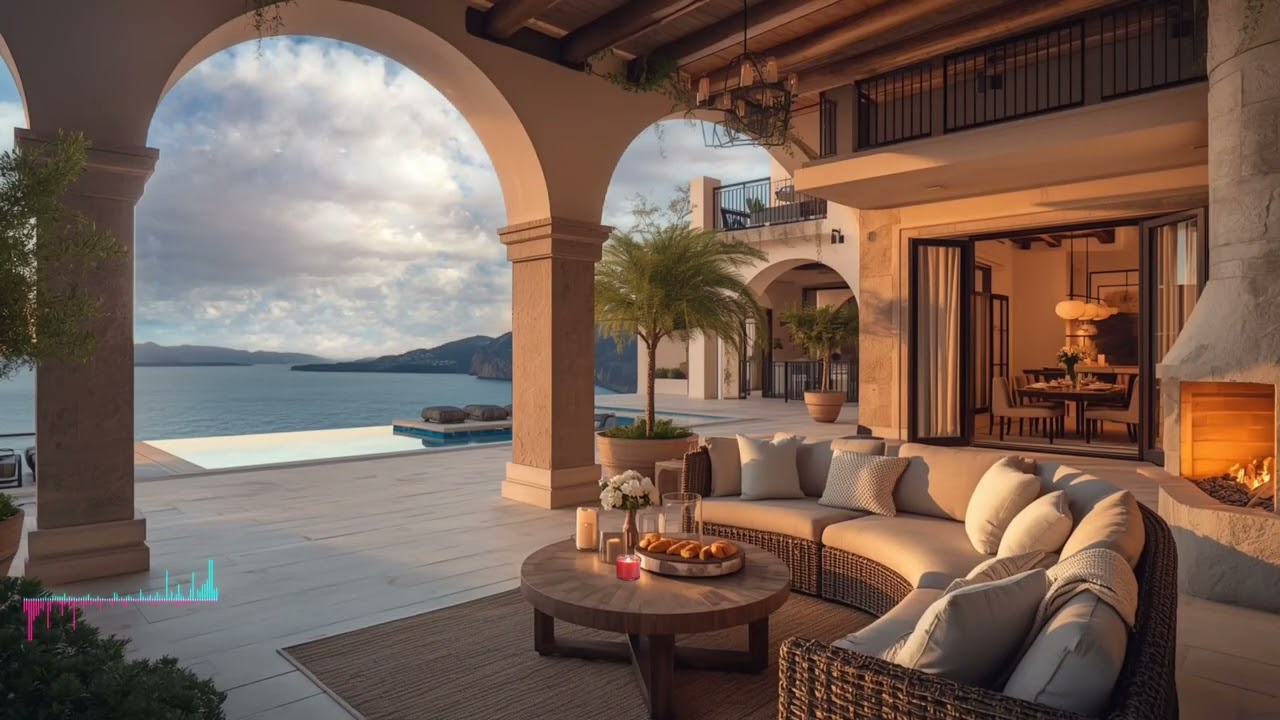 Smooth Piano Music by the Sea 🎹🌊 Ocean View Villa & Cozy Fireplace Ambience for Study & Focus