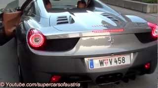 Supercarsofaustria spotted an amazing grey ferrari 458 spider parked
in vienna. the video shows a walkaround, loud start up, driving scenes
and ama...