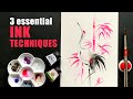 3 ESSENTIAL INK TECHNIQUES 🎨 #Inktober practice: Winsor & Newton Ink Painting Tutorial for Beginners