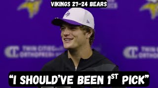 J.J. McCarthy calls Caleb Williams A BUST after comeback win - PostGame Interview - Vikings vs Bears