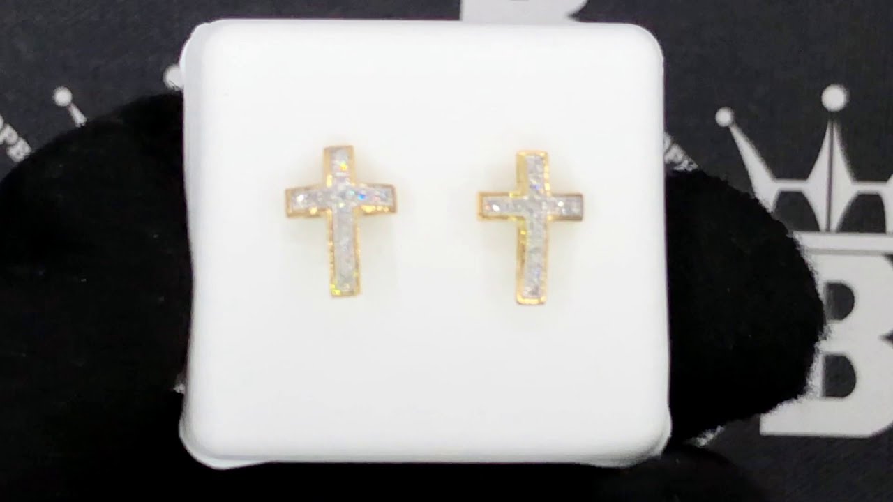.10ct Diamond Cross Earrings Gold .925 Sterling Silver | Hip Hop Jewelry
