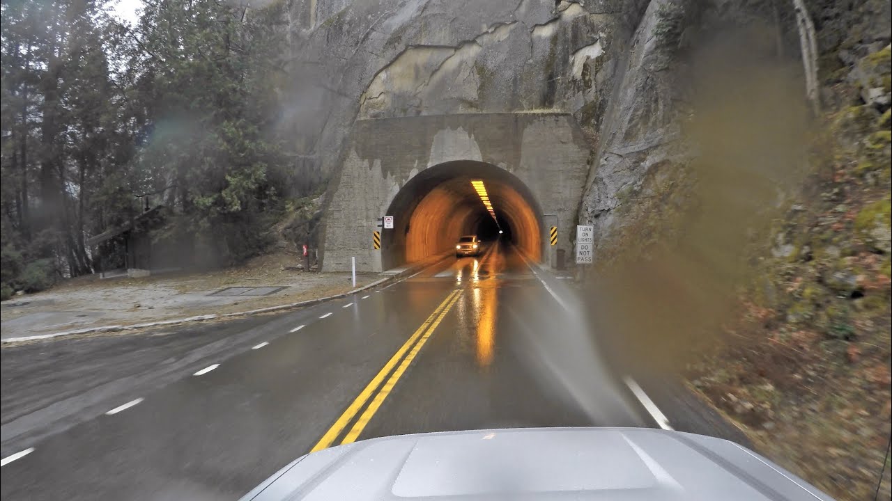 Yosemite Towing a Travel Trailer Through Wawona Tunnel Into Yosemite